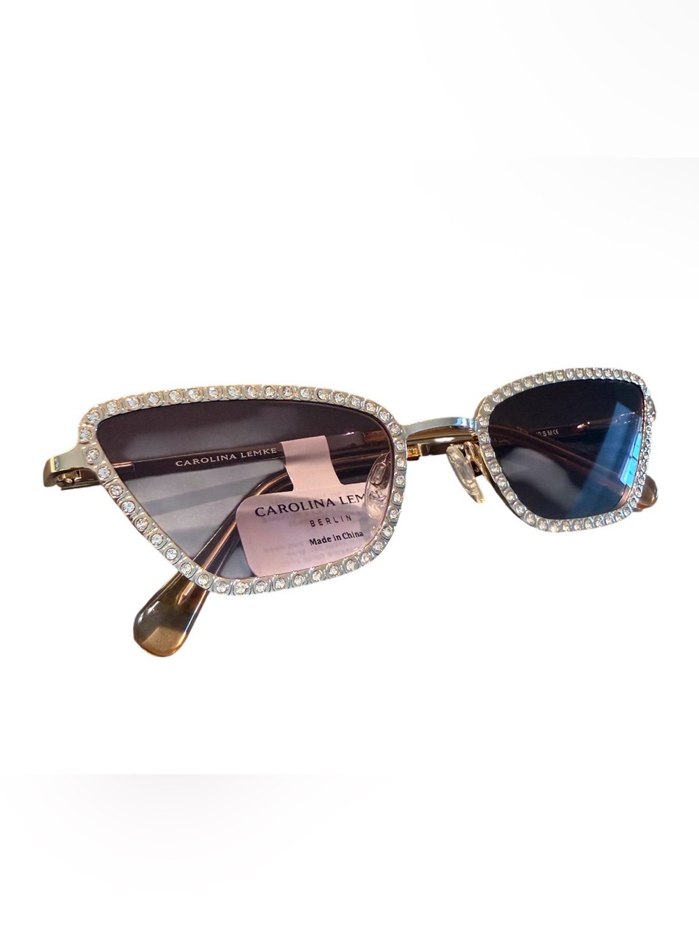 NEW Carolina Lemke Berlin Crystal Rhinestone Twiggy Gold Sunglasses Statement - Picture 8 of 13